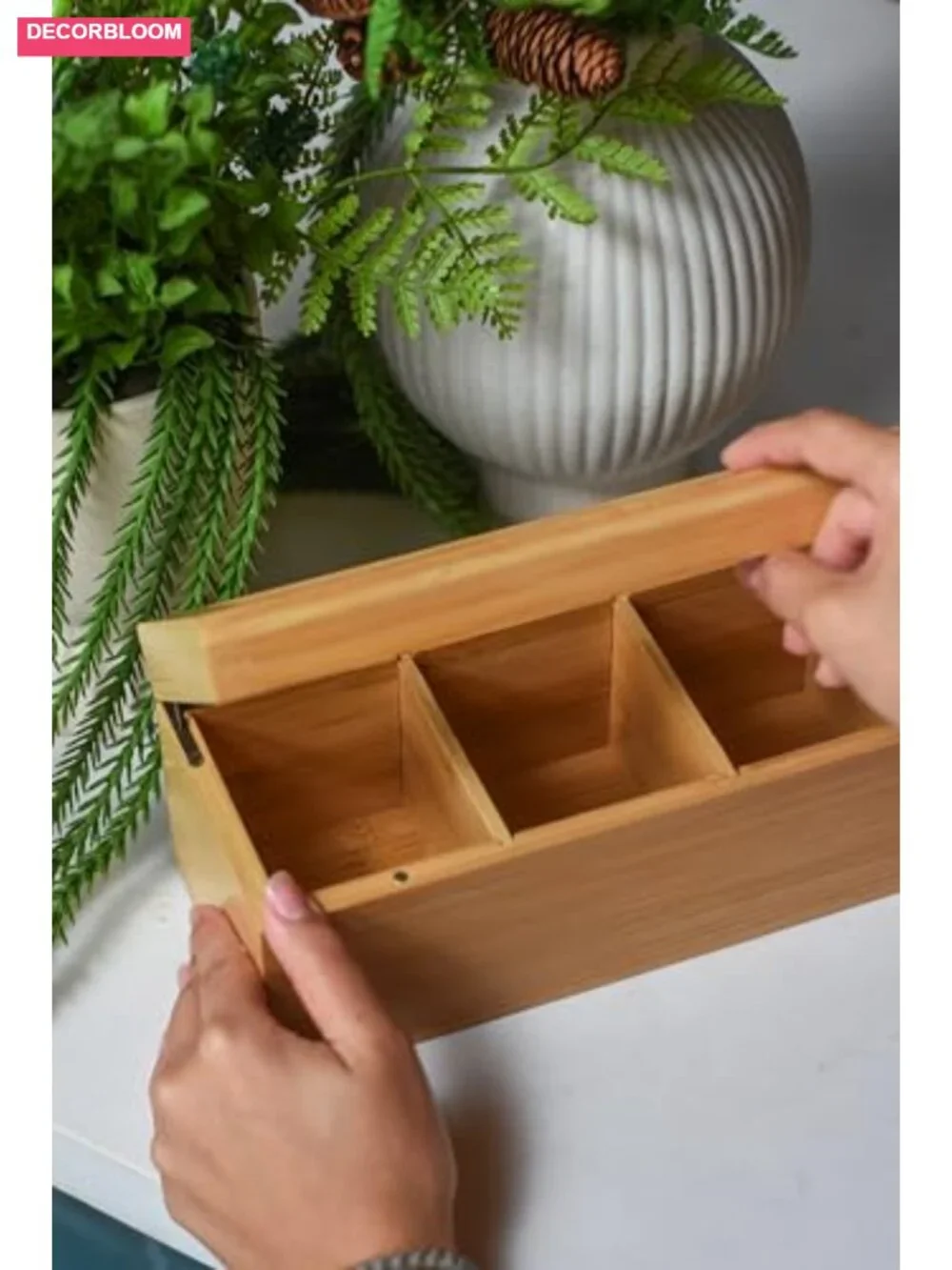 Acacia Wood Tea Bag Organizer - 8 Compartments, Storage Chest for Tea Bags &